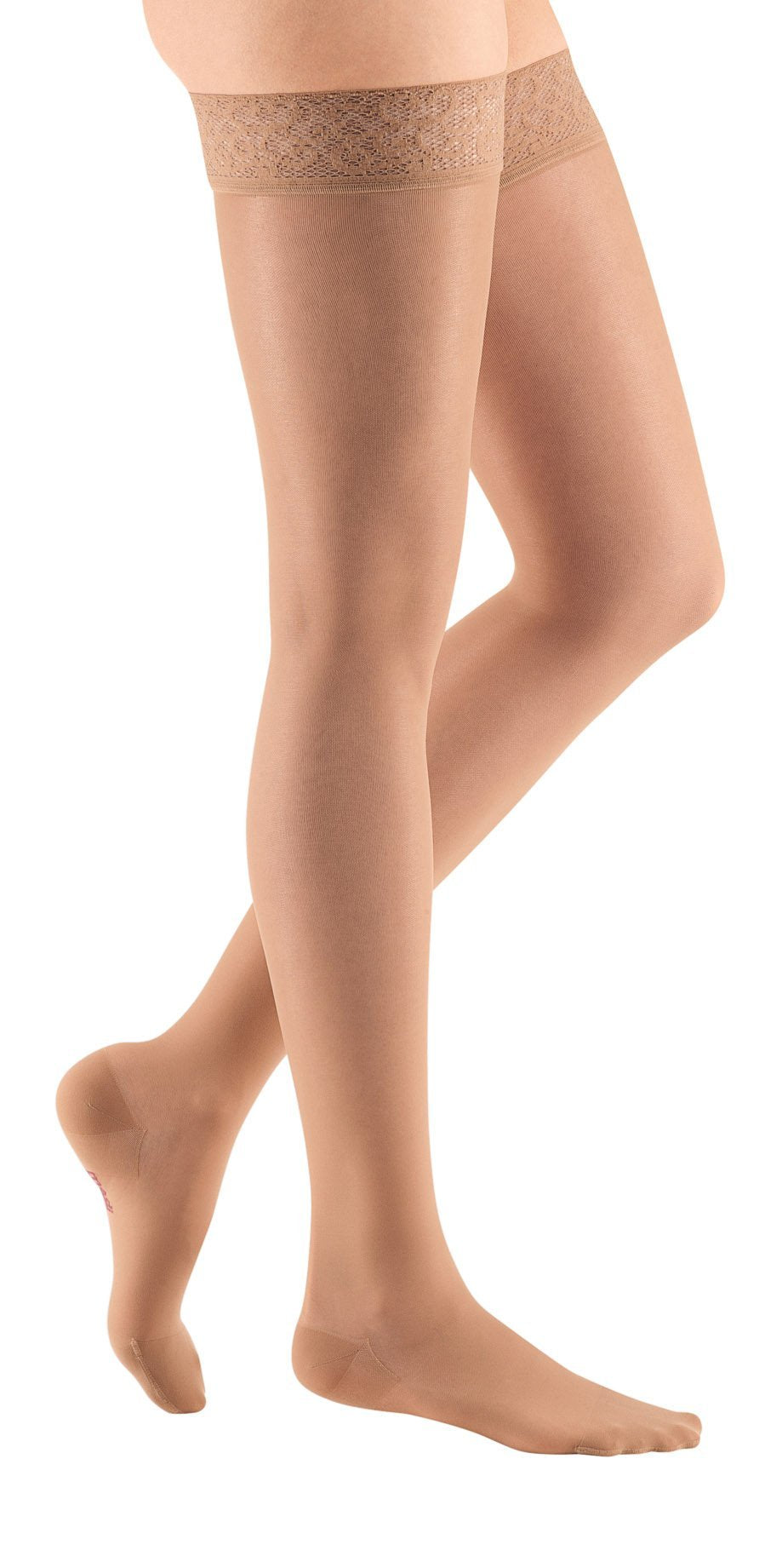 mediven sheer & soft, 8-15 mmHg, Thigh High with Lace Top-Band, Closed Toe